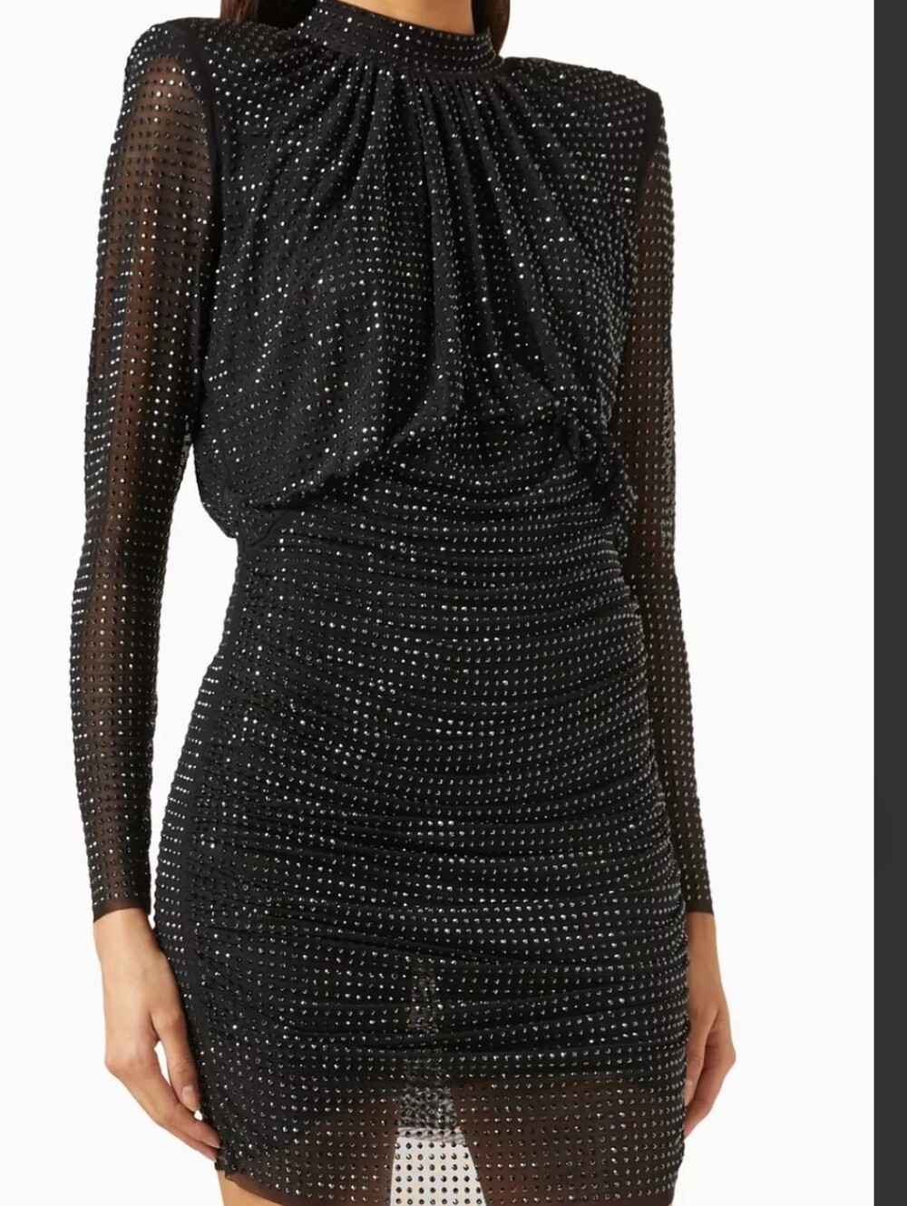 Self-Portrait Black Sequin Long-Sleeve Draped Cocktail Dress
